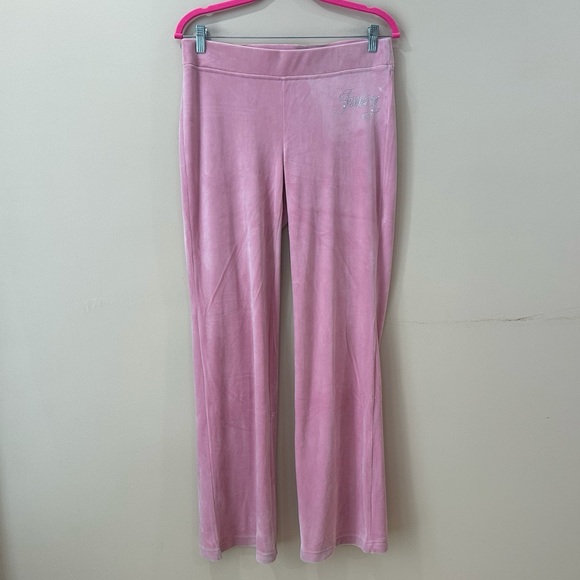 Juicy Couture Pink Velour Tracksuit Set Bling Rhinestone Logo Crewneck Joggers L - Picture 6 of 12